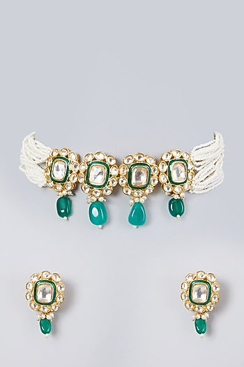 Gold Plated Kundan Polki & Pearl Choker Necklace Set