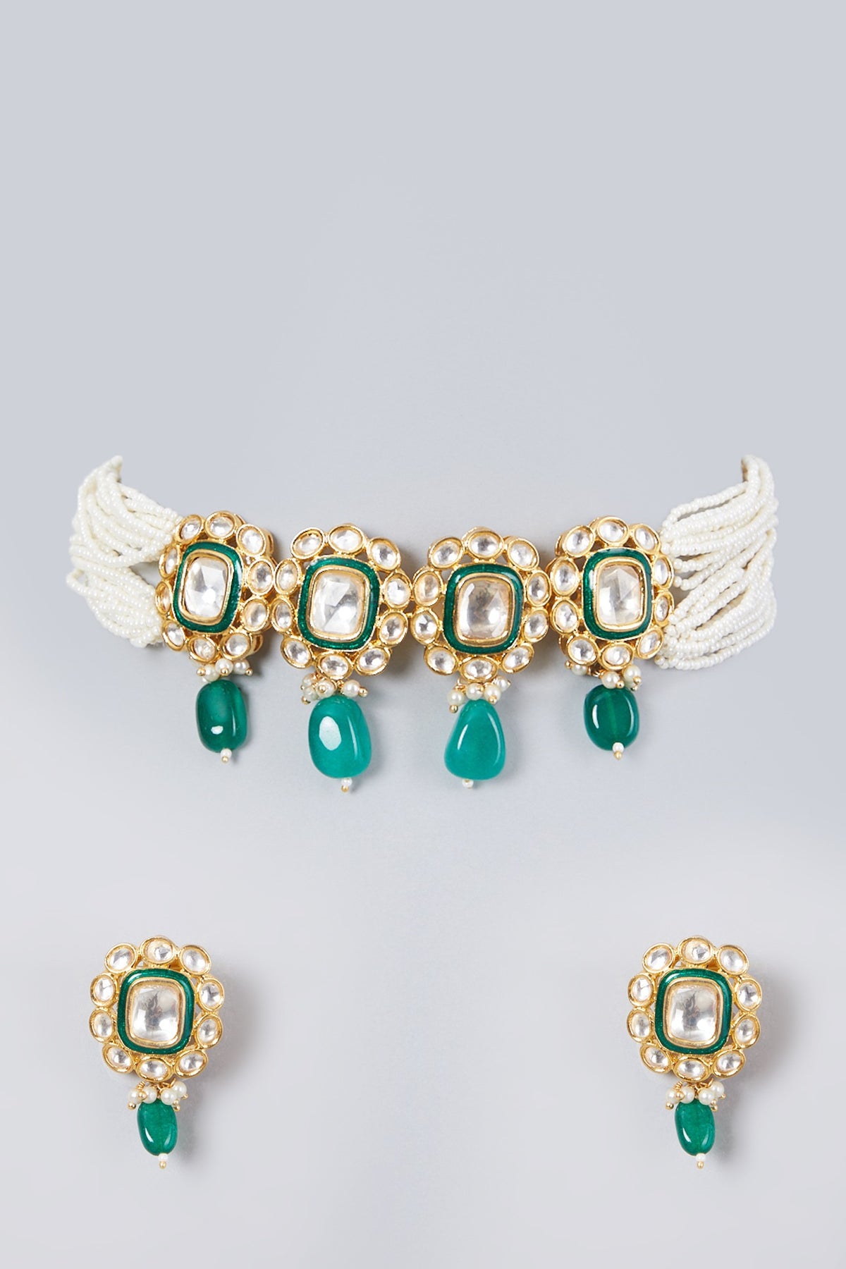 Gold Plated Kundan Polki & Pearl Choker Necklace Set