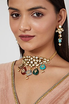 Gold Plated Kundan Polki & Pearl Choker Necklace Set