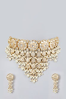 Gold Plated Kundan Polki & Pearl Choker Necklace Set