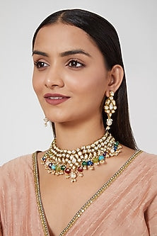 Gold Plated Kundan Polki & Navratna Necklace Set