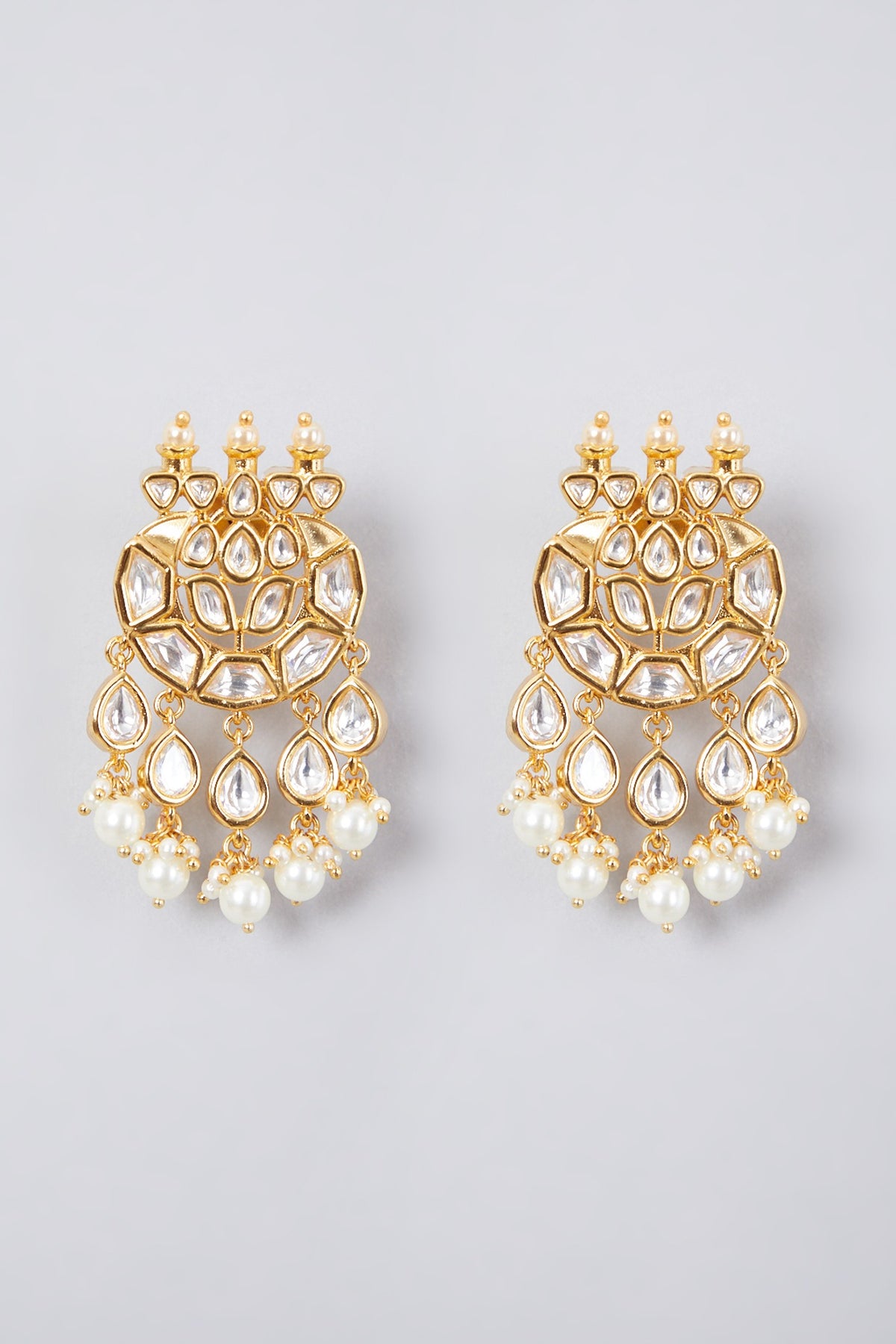 Gold Plated Kundan Polki & Pearl Earrings