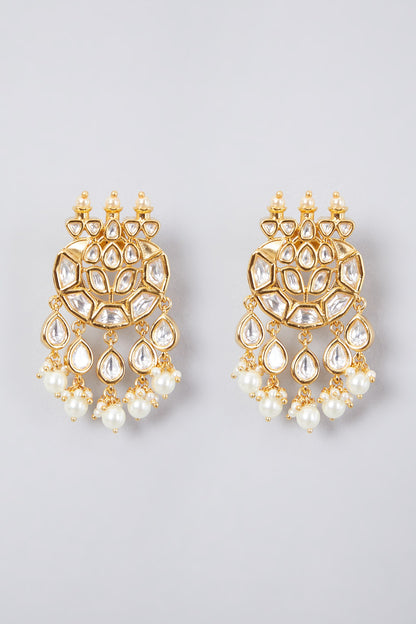 Gold Plated Kundan Polki & Pearl Earrings
