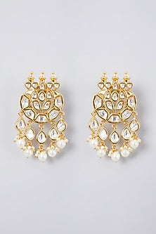 Gold Plated Kundan Polki & Pearl Earrings