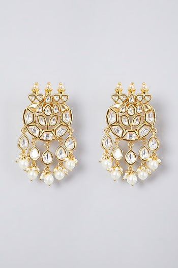 Gold Plated Kundan Polki & Pearl Earrings
