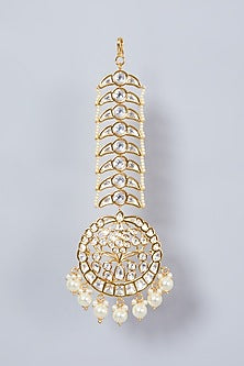 Gold Plated Kundan Polki & Pearl Maang Tikka