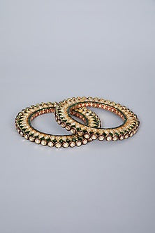 Gold Plated Kundan Polki Pacheli Kadas (Set Of 2)