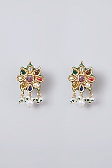 Gold Plated Kundan Polki & Navratna Floral Choker Necklace Set