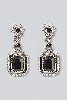 Black Rhodium Finish Sapphire & Zircon Dangler Earrings