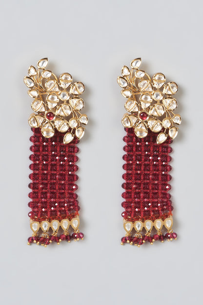 Gold Finish Ruby Stone Dangler Earrings
