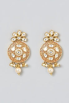 Gold Plated Kundan Polki Meenakari Stud Earrings