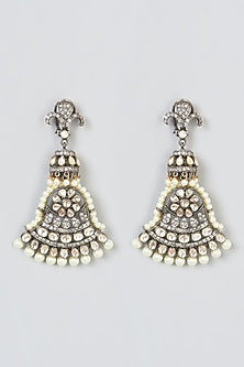 Black Rhodium Finish Kundan Polki & Pearl Dangler Earrings