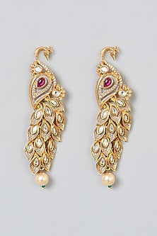 Gold Finish Meenakari Kundan Polki & Pink Stone Dangler Earrings