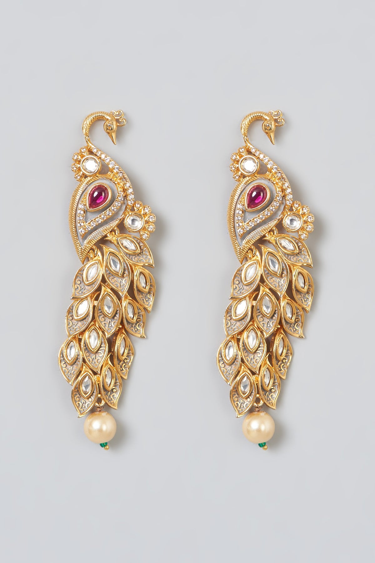 Gold Finish Meenakari Kundan Polki & Pink Stone Dangler Earrings