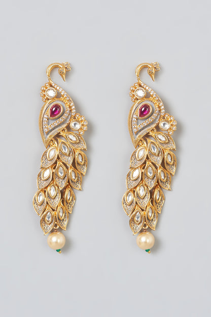 Gold Finish Meenakari Kundan Polki & Pink Stone Dangler Earrings