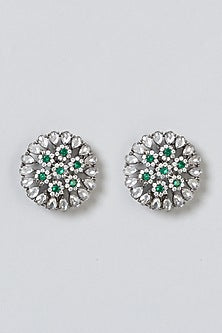 Black Rhodium Finish CZ Stone & Diamond Stud Earrings