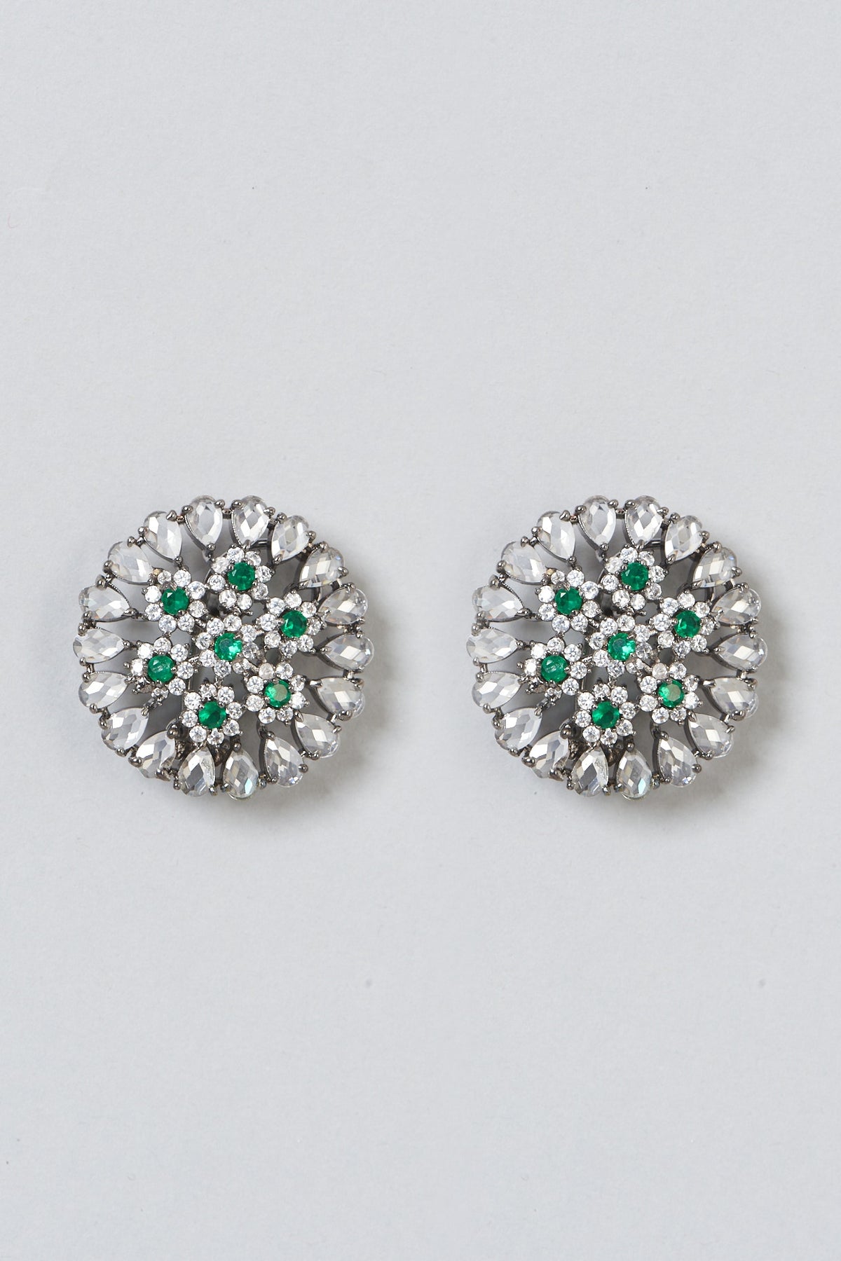 Black Rhodium Finish CZ Stone & Diamond Stud Earrings
