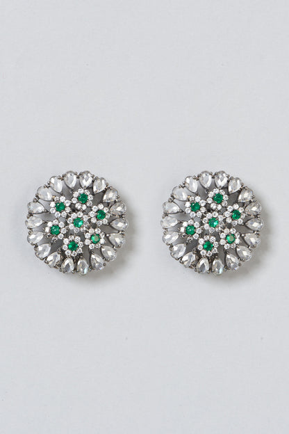 Black Rhodium Finish CZ Stone & Diamond Stud Earrings