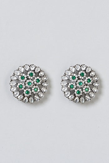 Black Rhodium Finish CZ Stone & Diamond Stud Earrings