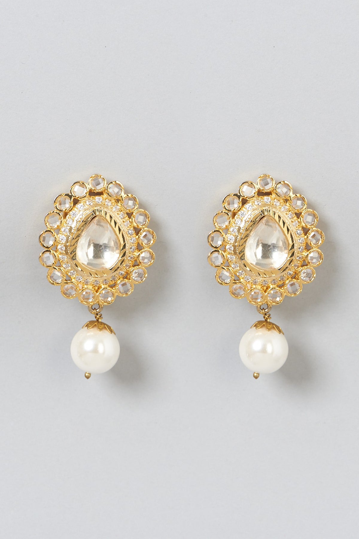 Gold Plated Kundan Polki Stud Earrings
