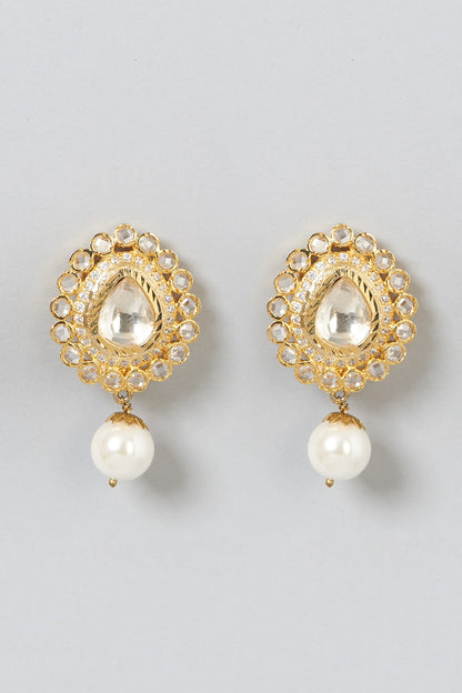 Gold Plated Kundan Polki Stud Earrings
