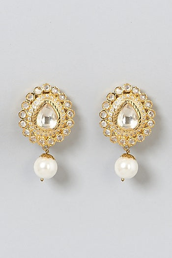 Gold Plated Kundan Polki Stud Earrings