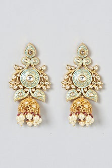 Gold Finish Meenakari Kundan Polki Jhumka Earrings