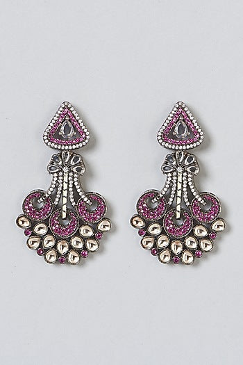 Black Rhodium Finish Cz & Pink Stone Dangler Earrings