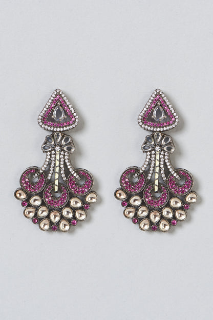 Black Rhodium Finish Cz & Pink Stone Dangler Earrings