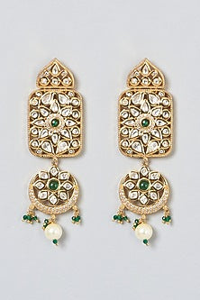 Gold Finish Kundan Polki & Pearl Drop Choker Necklace Set
