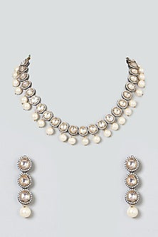 Black Rhodium Finish Pearl Necklace Set