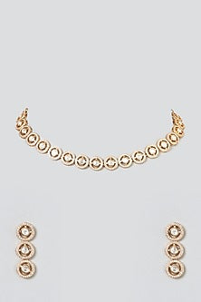 Gold Finish Kundan Polki Choker Necklace Set