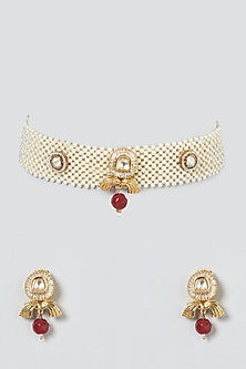 Gold Finish Kundan Polki Choker Necklace Set