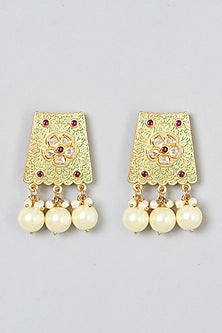 Gold Finish Kundan Polki & Pearl Drop Meenakari Choker Necklace Set
