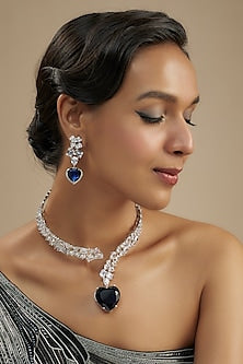 White Finish Diamond & Sapphire Choker Necklace Set