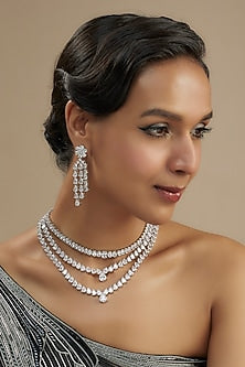 White Finish Diamond Layered Necklace Set