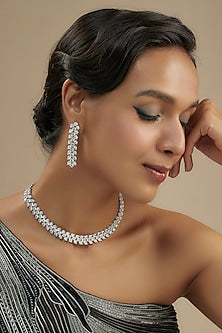 White Finish Diamond Necklace Set