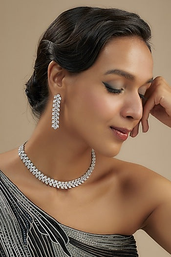 White Finish Diamond Necklace Set