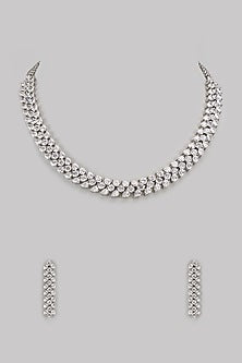 White Finish Diamond Necklace Set