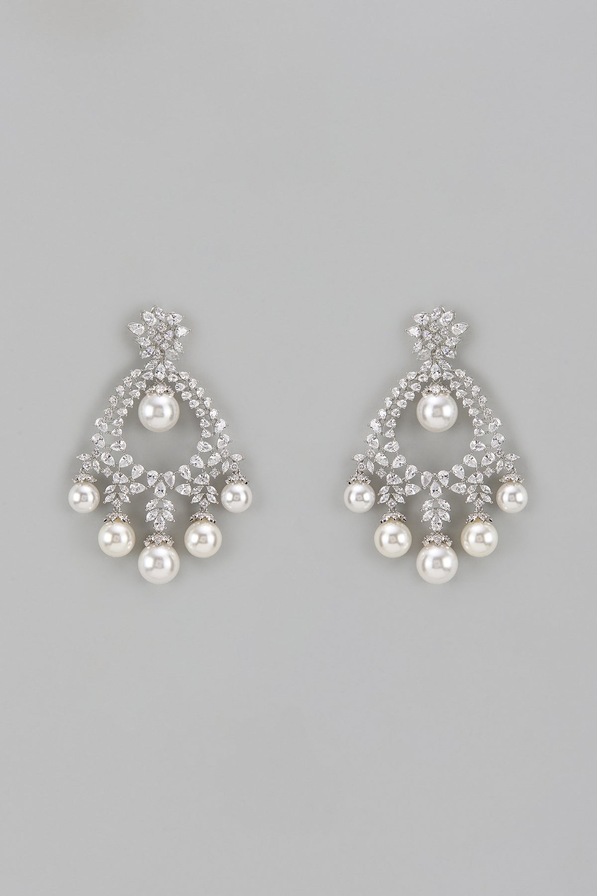 White Finish Diamond & Pearl Dangler Earrings