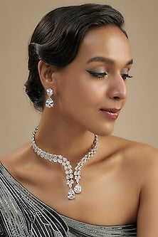 White Finish Diamond Necklace Set