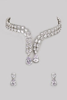 White Finish Diamond Necklace Set