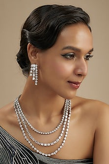White Finish Diamond Layered Necklace Set