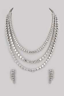 White Finish Diamond Layered Necklace Set