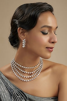 White Finish Diamond Layered Necklace Set