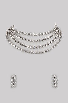 White Finish Diamond Layered Necklace Set