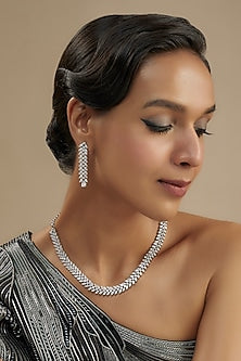 White Finish Diamond Necklace Set