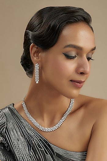 White Finish Diamond Necklace Set