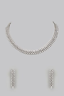 White Finish Diamond Necklace Set