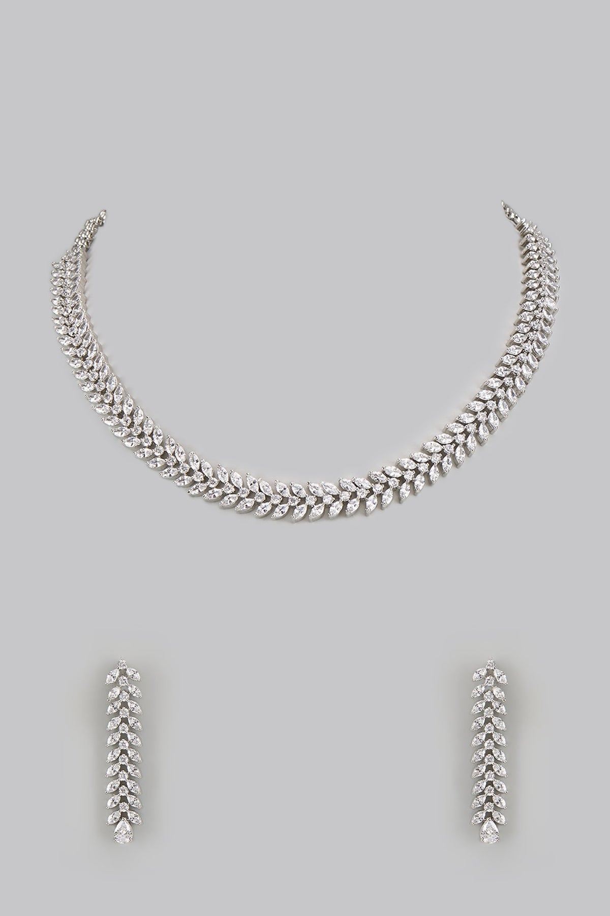 White Finish Diamond Necklace Set